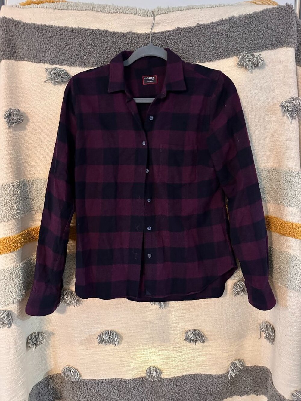 UNTUCKit 100% Cotton Buffalo Plaid Flannel Button Down Shirt Purple Black - 2